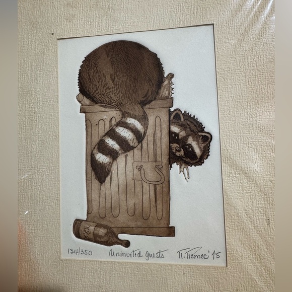 Uninvited guests Etching Print 134/350 Nancy Nemec - Picture 2 of 6